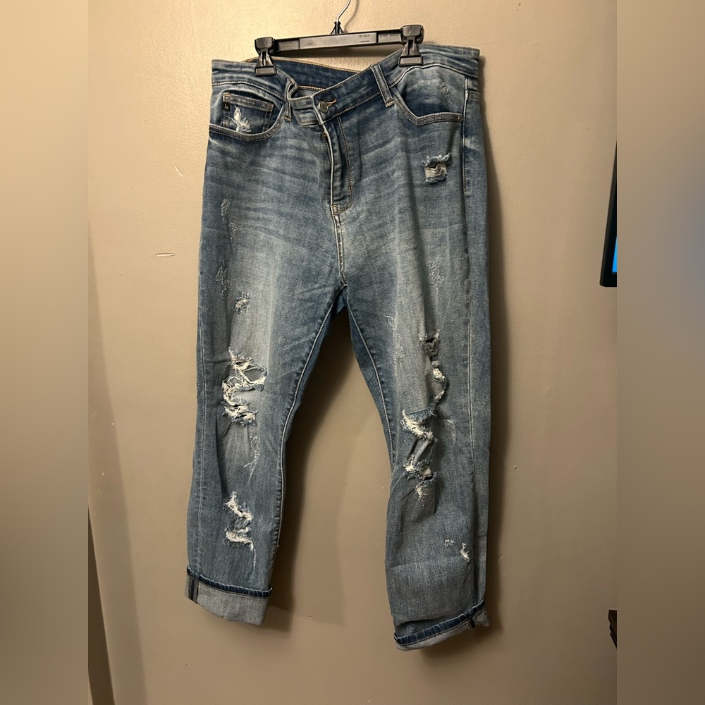 Judy Blue jeans - medium blue distressed “Boyfriend Fit” - Picture 3 of 12